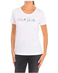 North Sails - Tops ,Wit ,Katoen T-Shirt Met Korte Mouwen En Geribbelde Halslijn - Lyst