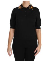 Dolce & Gabbana - Top nero in cashmere con colletto di paillettes - Lyst