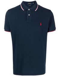 Ralph Lauren - Blaues polo-shirt mit besticktem logo - Lyst