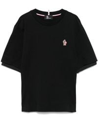 Moncler - Tops ,Zwart ,Katoen T-Shirt Met Ronde Hals En Logopatch - Lyst