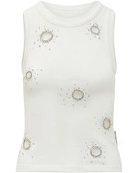 Des Phemmes - Tops ,Wit ,Katoen Tanktop Met Kristallen - Lyst