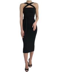Dolce & Gabbana - Vestido midi sheath halter negro - Lyst