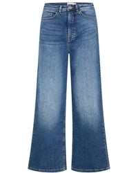 Ichi - Jeans ,Blauw ,Cropped High Waist Jeans Medium - Lyst