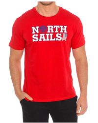 North Sails - Tops ,Rood ,Katoen T-Shirt Met Korte Mouwen En Geribbelde Afwerking - Lyst