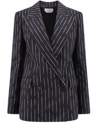 McQueen - Jassen ,Zwart ,Wol Zwart Wol Double-Breasted Blazer - Lyst