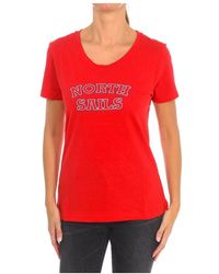 North Sails - Tops ,Rood ,Katoen T-Shirt Met Korte Mouwen En Geribbelde Halslijn - Lyst