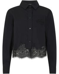 Philipp Plein - Overhemden ,Zwart ,Katoen Popeline Cropped Shirt Lace - Lyst
