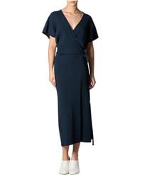 Roberto Collina - Kleedjes ,Blauw Wrap Jurk - Lyst