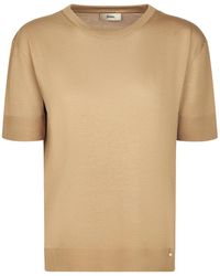 Herno - Truien & Vesten ,Bruin ,Katoen Fijngebreid T-Shirt - Lyst