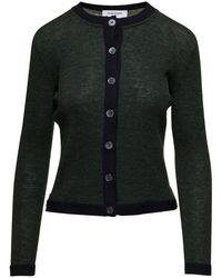 Thom Browne - Cardigan verde in lana a coste con profili a contrasto - Lyst