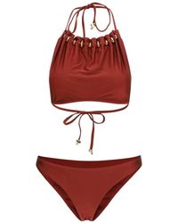 Zimmermann - Badmode ,Bruin ,Nylon Aster Gathered Bead Bikini - Lyst