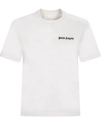 Palm Angels - Tops ,Wit ,Katoen Chique Witte T-Shirt Met Logo - Lyst