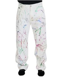 Dolce & Gabbana - Pantaloni in denim bianco con stampa a spruzzo di colore in cotone - Lyst