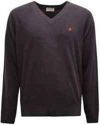 Brooksfield - V-Ausschnitt Wollpullover Grau/Blau - Lyst
