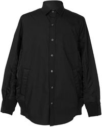 Sacai - Schwarzes polyesterhemd mit klassischem kragen und gerippten abschlüssen - Lyst