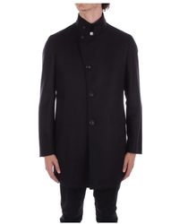 Tagliatore - Zwarte Wollen Jas Met Knoopsluiting - Lyst