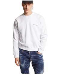 DSquared² - Hoodies & Sweatvesten ,Wit ,Katoen Sweatshirt Met Ronde Hals - Lyst
