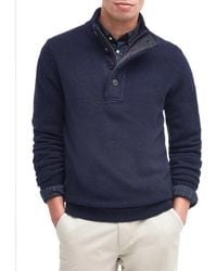 Barbour - Blauer merinowollpullover mit alcantara-ellbogenflicken - Lyst