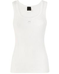 Pinko - Tops ,Wit ,Katoen Geribbelde Tanktop Met Logo - Lyst