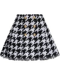 Balmain - Rokken ,Zwart ,Leer Rok Met Pied-De-Poule Patroon - Lyst