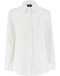 Etro - Blusa blanca de algodón oxford con pegaso bordado - Lyst