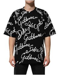 Dolce & Gabbana - Tops ,Zwart ,Katoen Zwart Logo Print Crew Neck T-Shirt - Lyst