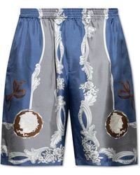 Versace - Korte Broeken ,Blauw ,Zijden Shorts Met Medusa Cameo-Print - Lyst