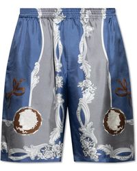 Versace - Korte Broeken ,Blauw ,Zijden Shorts Met Medusa Cameo-Print - Lyst