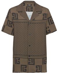 Balmain - Camicia a maniche corte con stampa monogramma foulard - Lyst