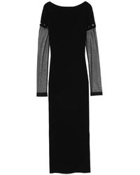 Sportmax - Kleedjes ,Zwart ,Zwarte Jurk Met Boot Hals En Afneembare Mouwen - Lyst