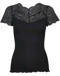 Rosemunde - Overhemden ,Zwart ,Katoen Zwart Kant Top Korte Mouw Elegant - Lyst
