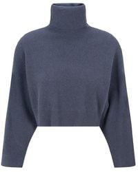 Brunello Cucinelli - Jersey Azul Con Cuello Alto, Mujer, Talla - Lyst