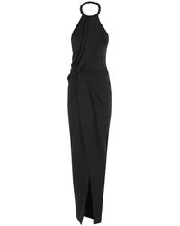 Amen - Kleedjes ,Zwart ,Zwarte Flowing Jurk Met Torchon Halslijn - Lyst
