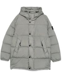 Stone Island - Grijze Gewatteerde Jas Met Capuchon - Lyst