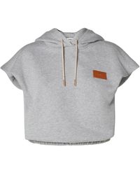 Fendi - Hoodies & Sweatvesten ,Grijs ,Katoen Cropped Mouwloze Hoodie - Lyst