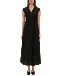 Alysi - V-Neck Ruched Midi Dress - Lyst