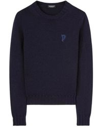 Dondup - Truien & Vesten ,Blauw ,Wol Wollen Trui Met Ronde Hals En Patch - Lyst
