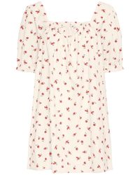 Ichi - Kleedjes ,Wit ,Katoen Geranium Flower Jurk - Lyst