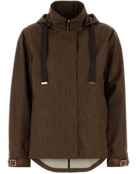 Herno - Jassen ,Bruin ,Linnen Hooded Jacket - Lyst