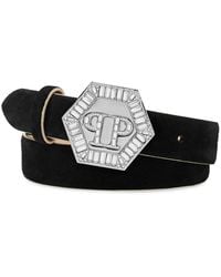Philipp Plein - Accessoires ,Zwart ,Leer Saffiano Lederen Riem Hexagon - Lyst