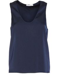 Patrizia Pepe - Blaue Glänzende Satinbluse Mit Ovalem Ausschnitt - Lyst