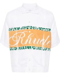 Rhude - Overhemden ,Wit ,Linnen Linnen Cubaanse Kraag Shirt - Lyst