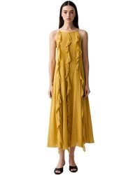ViCOLO - Kleedjes ,Geel ,Katoen Trapeze Maxi Jurk - Lyst