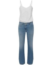 Elisabetta Franchi - Floral Bestickter Jumpsuit Mit Denim-Unterteil - Lyst