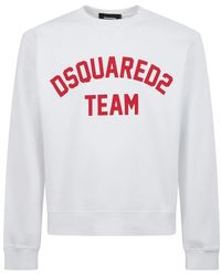DSquared² - Hoodies & Sweatvesten ,Wit ,Katoen Witte Katoenen Sweatshirt Met Rode Team Print - Lyst