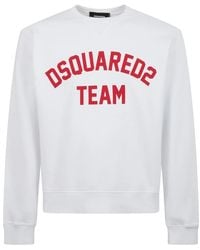 DSquared² - Hoodies & Sweatvesten ,Wit ,Katoen Witte Katoenen Sweatshirt Met Rode Team Print - Lyst