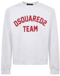 DSquared² - Hoodies & Sweatvesten ,Wit ,Katoen Witte Katoenen Sweatshirt Met Rode Team Print - Lyst