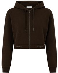 Calvin Klein - Terry Logo Waist Cropped Zip Hoodie - Lyst
