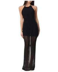 Guess - Kleedjes ,Zwart ,Polyester Lange Jurk Met Sphie Stijl - Lyst