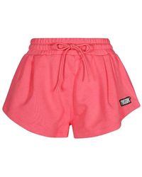 MSGM - Korte Broeken ,Roze ,Katoen Katoenen Elastische Taille Shorts - Lyst